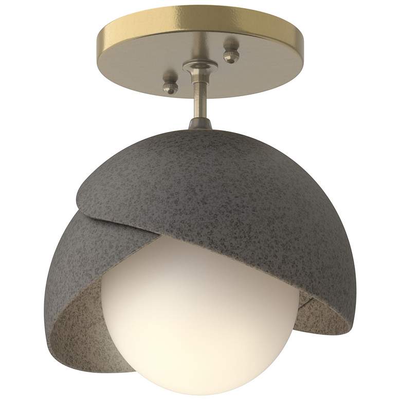 Image 1 Brooklyn 1-Light Double Shade Semi-Flush - Brass - Iron - Opal Glass