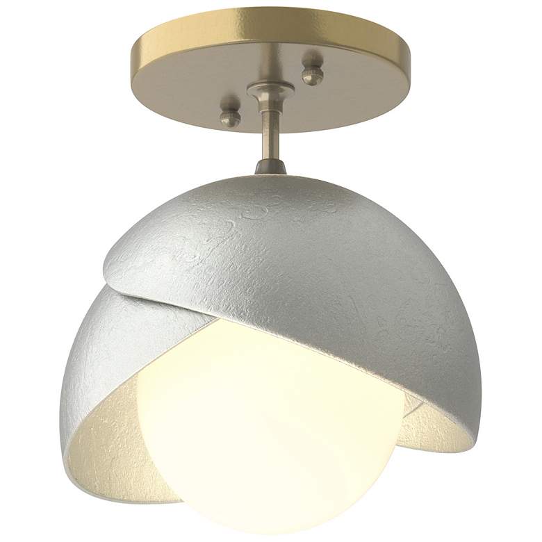 Image 1 Brooklyn 1-Light Double Shade Semi-Flush - Brass - Platinum - Opal Glass