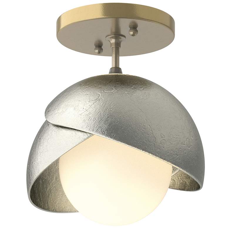 Image 1 Brooklyn 1-Light Double Shade Semi-Flush - Brass - Sterling - Opal Glass