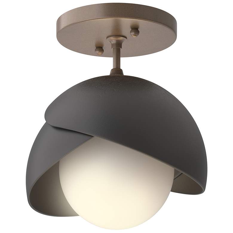 Image 1 Brooklyn 1-Light Double Shade Semi-Flush - Bronze - Black - Opal Glass