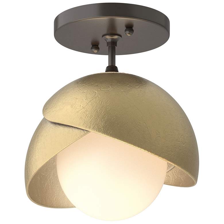 Image 1 Brooklyn 1-Light Double Shade Semi-Flush - Bronze - Brass - Opal Glass