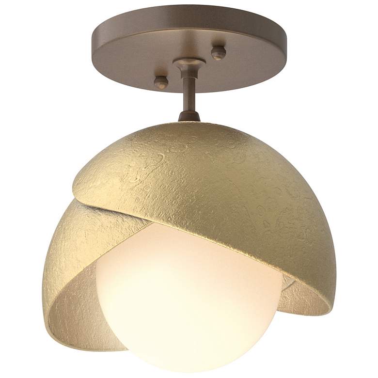 Image 1 Brooklyn 1-Light Double Shade Semi-Flush - Bronze - Brass - Opal Glass