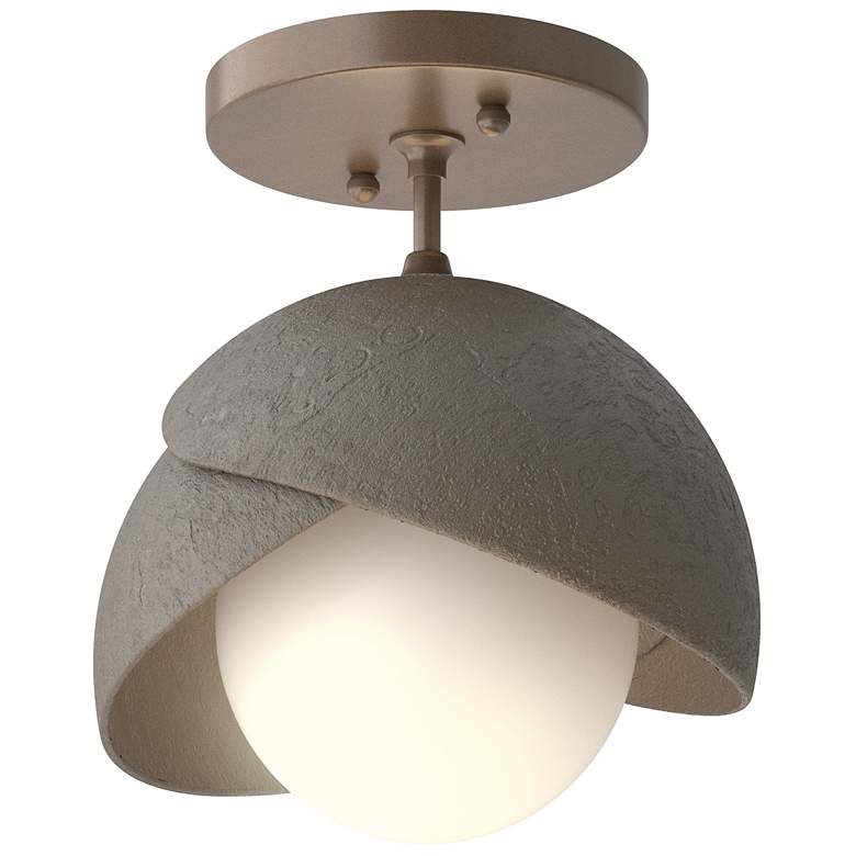 Image 1 Brooklyn 1-Light Double Shade Semi-Flush - Bronze - Dark Smoke - Opal Glass