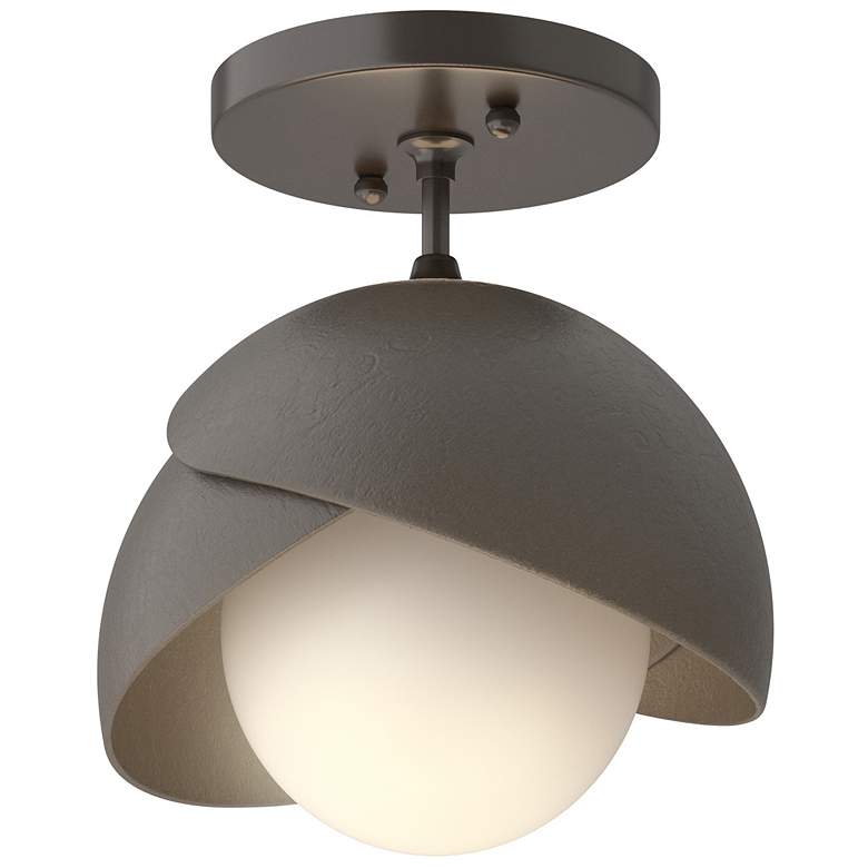 Image 1 Brooklyn 1-Light Double Shade Semi-Flush - Bronze - Dark Smoke - Opal Glass