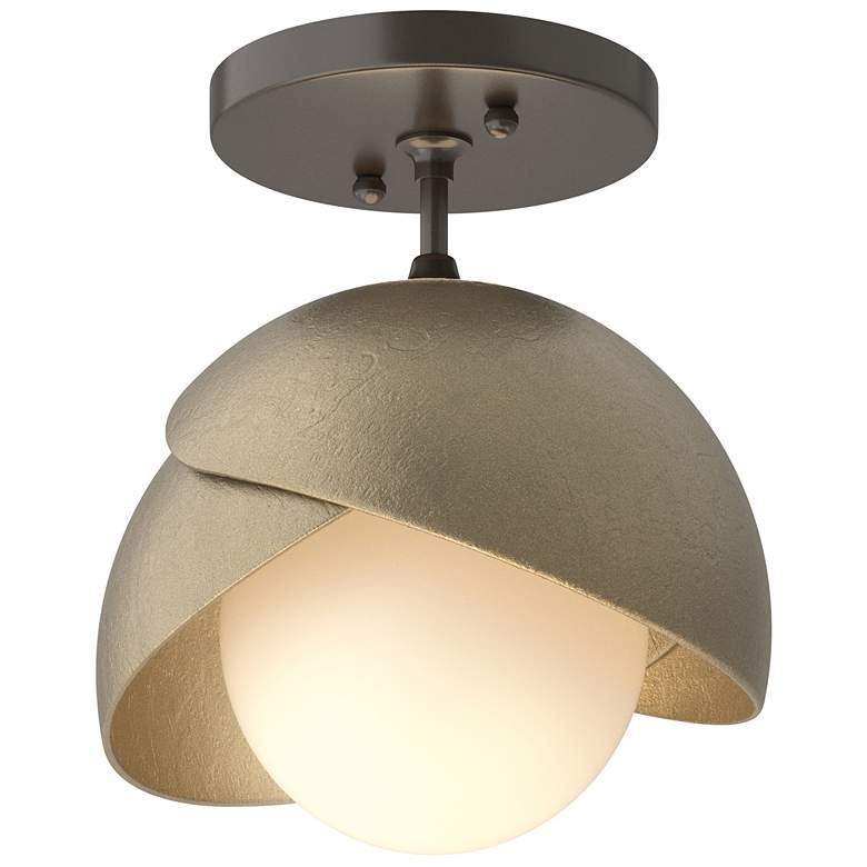 Image 1 Brooklyn 1-Light Double Shade Semi-Flush - Bronze - Gold - Opal Glass