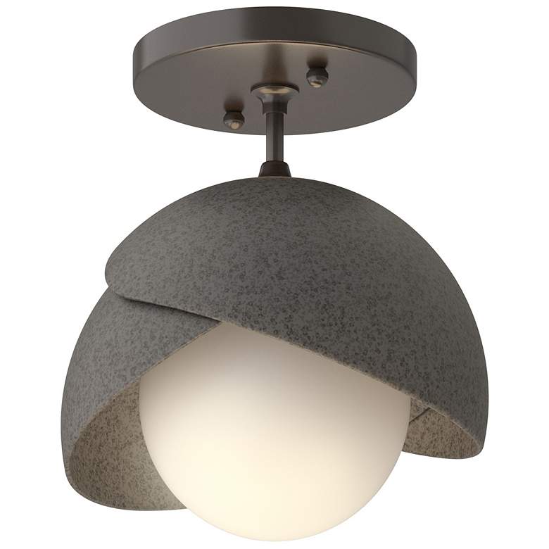 Image 1 Brooklyn 1-Light Double Shade Semi-Flush - Bronze - Iron - Opal Glass