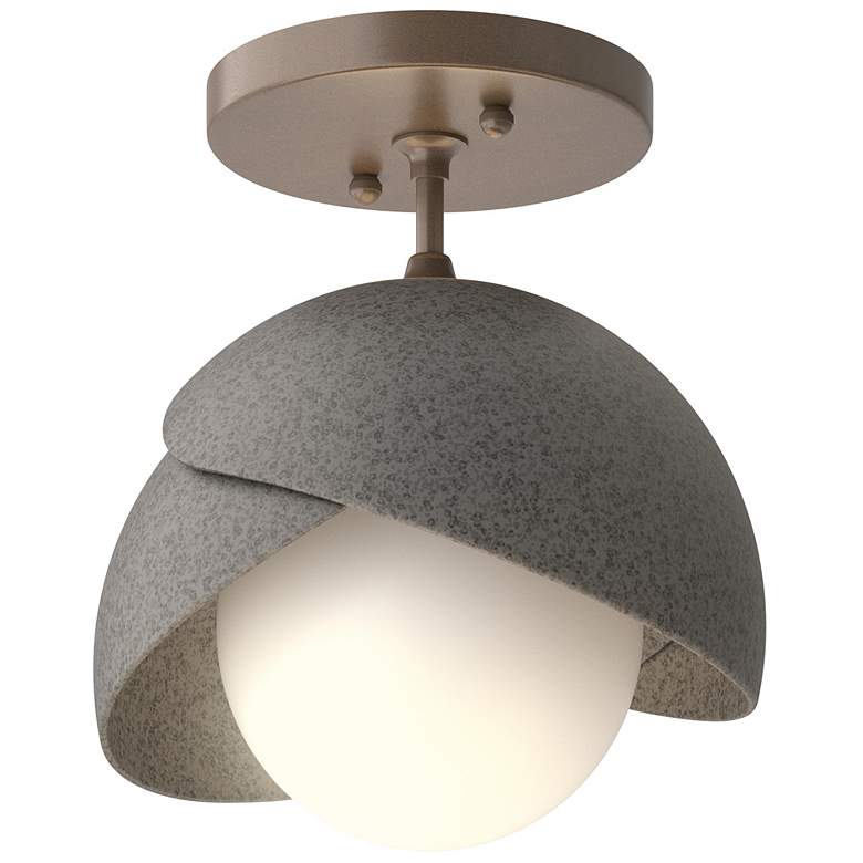 Image 1 Brooklyn 1-Light Double Shade Semi-Flush - Bronze - Iron - Opal Glass