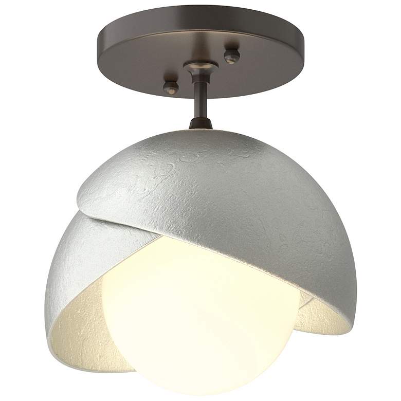 Image 1 Brooklyn 1-Light Double Shade Semi-Flush - Bronze - Platinum - Opal Glass