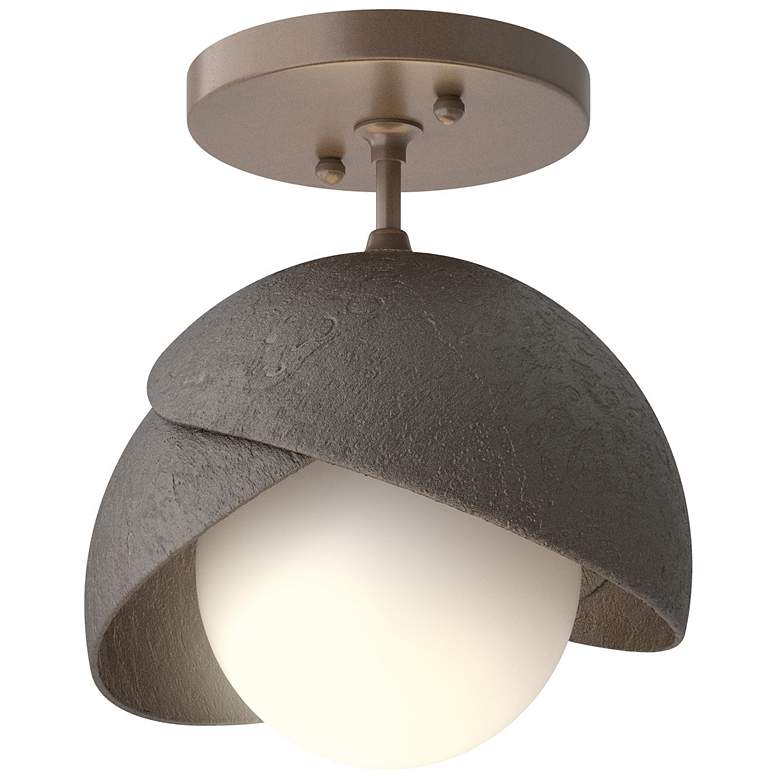 Image 1 Brooklyn 1-Light Double Shade Semi-Flush - Bronze - Rubbed Bronze - Opal