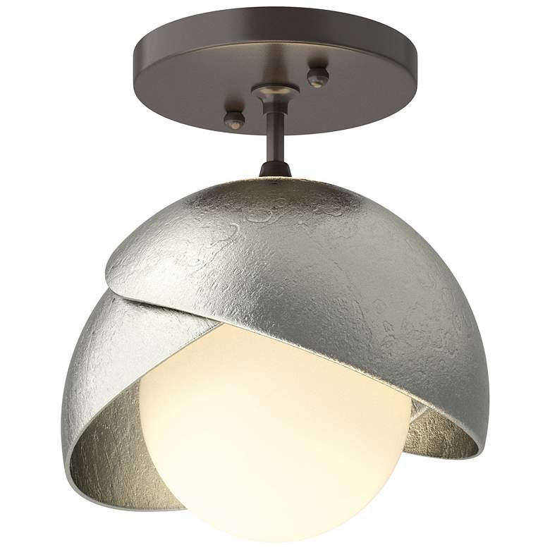 Image 1 Brooklyn 1-Light Double Shade Semi-Flush - Bronze - Sterling - Opal Glass