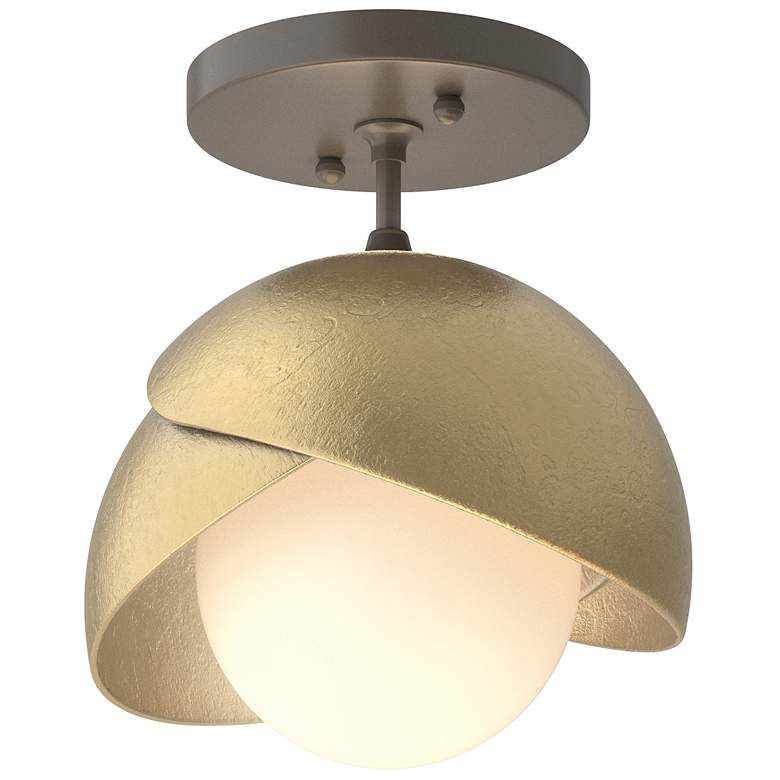 Image 1 Brooklyn 1-Light Double Shade Semi-Flush - Dark Smoke - Brass - Opal Glass