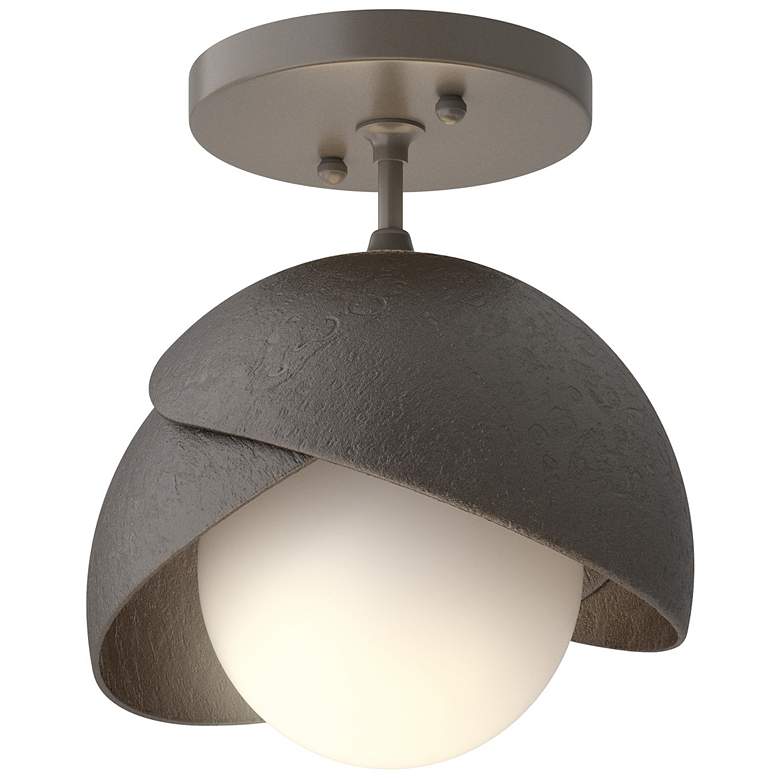 Image 1 Brooklyn 1-Light Double Shade Semi-Flush - Dark Smoke - Bronze - Opal Glass