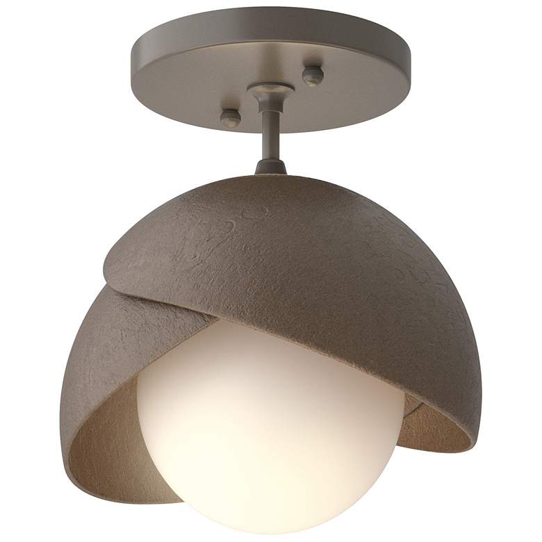 Image 1 Brooklyn 1-Light Double Shade Semi-Flush - Dark Smoke - Bronze - Opal Glass