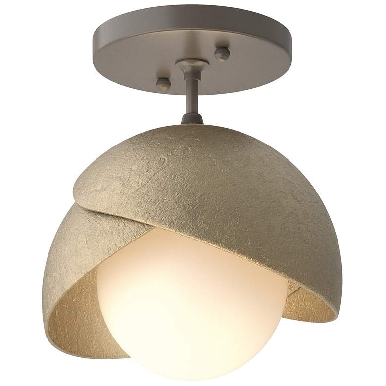 Image 1 Brooklyn 1-Light Double Shade Semi-Flush - Dark Smoke - Gold - Opal Glass