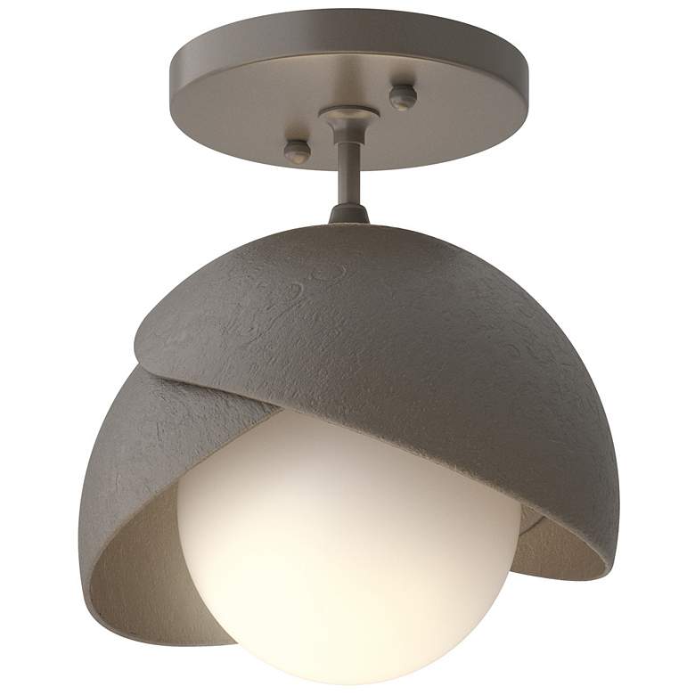 Image 1 Brooklyn 1-Light Double Shade Semi-Flush - Dark Smoke - Opal Glass