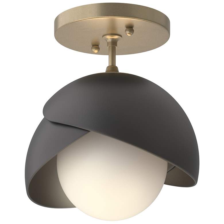 Image 1 Brooklyn 1-Light Double Shade Semi-Flush - Gold - Black - Opal Glass