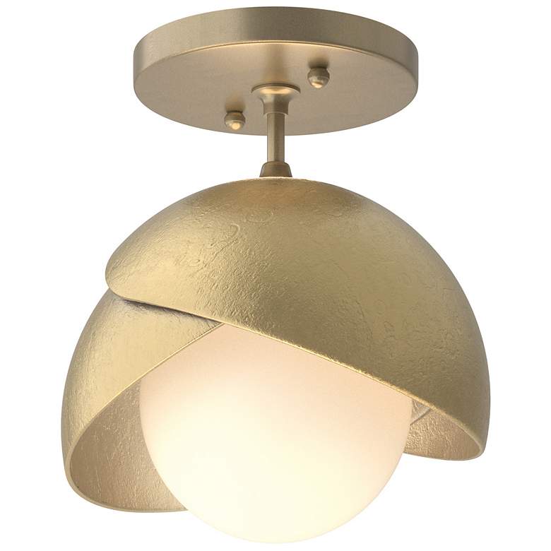 Image 1 Brooklyn 1-Light Double Shade Semi-Flush - Gold - Brass - Opal Glass