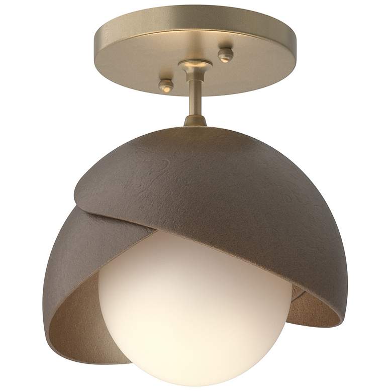Image 1 Brooklyn 1-Light Double Shade Semi-Flush - Gold - Bronze - Opal Glass
