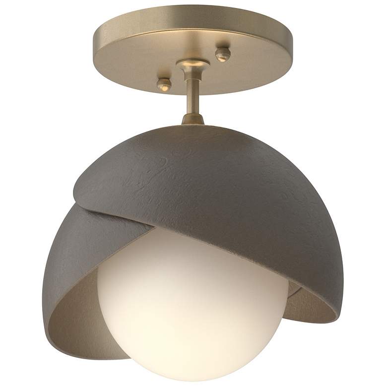 Image 1 Brooklyn 1-Light Double Shade Semi-Flush - Gold - Dark Smoke - Opal Glass