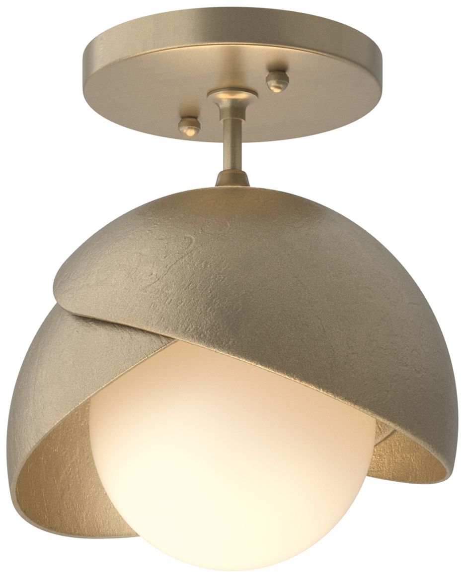 Brooklyn 1-Light Double Shade Semi-Flush Gold Gold Opal Glass Made to Order