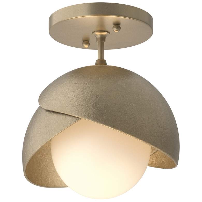 Image 1 Brooklyn 1-Light Double Shade Semi-Flush - Gold - Gold - Opal Glass