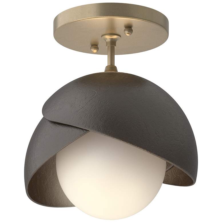 Image 1 Brooklyn 1-Light Double Shade Semi-Flush - Gold - Oil Rubbed Bronze - Opal