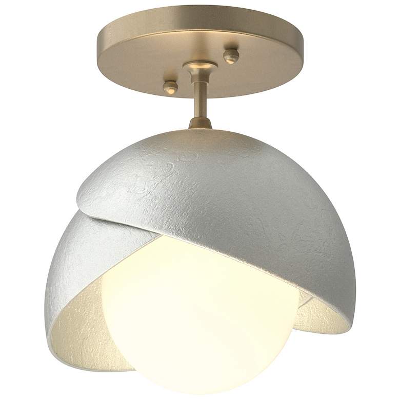 Image 1 Brooklyn 1-Light Double Shade Semi-Flush - Gold - Platinum - Opal Glass
