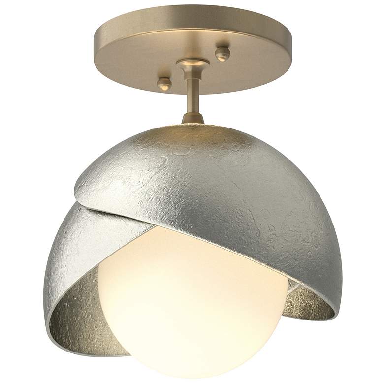Image 1 Brooklyn 1-Light Double Shade Semi-Flush - Gold - Sterling - Opal Glass