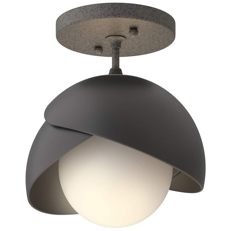 Image 1 Brooklyn 1-Light Double Shade Semi-Flush - Iron - Black - Opal Glass