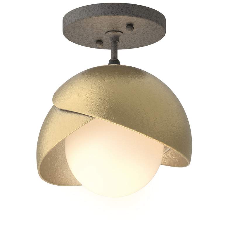 Image 1 Brooklyn 1-Light Double Shade Semi-Flush - Iron - Brass - Opal Glass