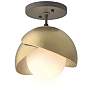 Brooklyn 1-Light Double Shade Semi-Flush - Iron - Brass - Opal Glass