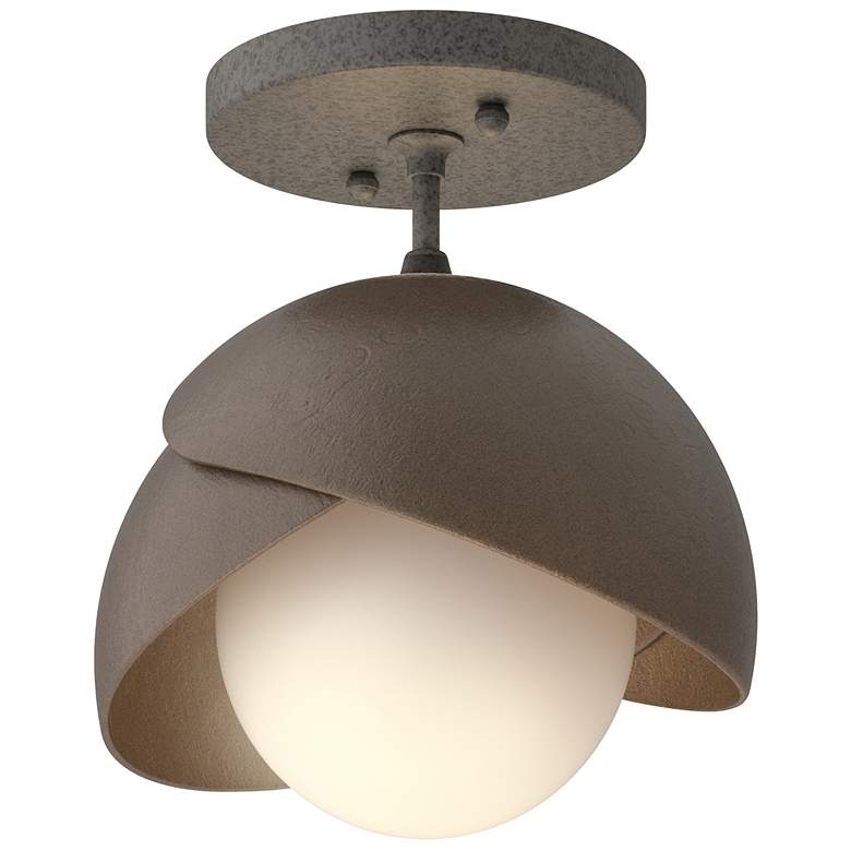 Image 1 Brooklyn 1-Light Double Shade Semi-Flush - Iron - Bronze - Opal Glass
