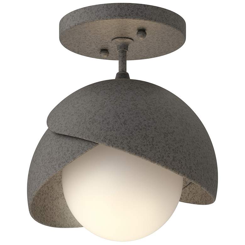 Image 1 Brooklyn 1-Light Double Shade Semi-Flush - Iron - Iron - Opal Glass
