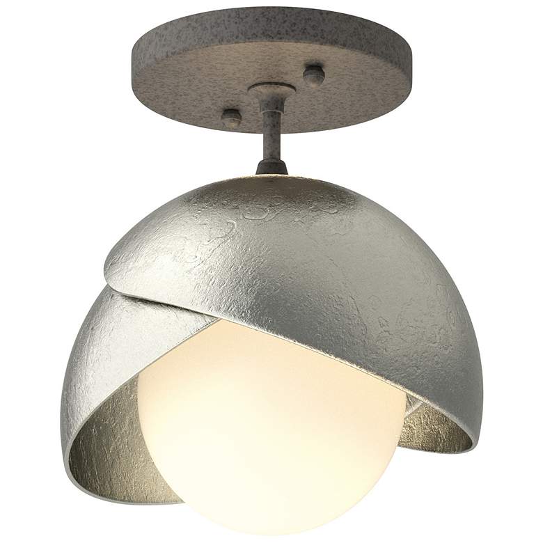 Image 1 Brooklyn 1-Light Double Shade Semi-Flush - Iron - Sterling - Opal Glass