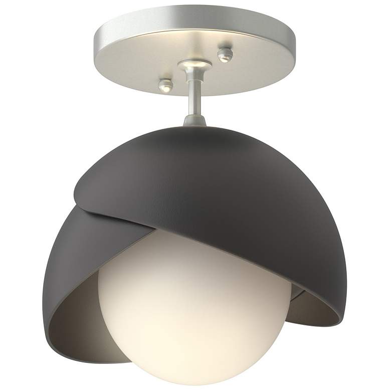 Image 1 Brooklyn 1-Light Double Shade Semi-Flush - Platinum - Black - Opal Glass