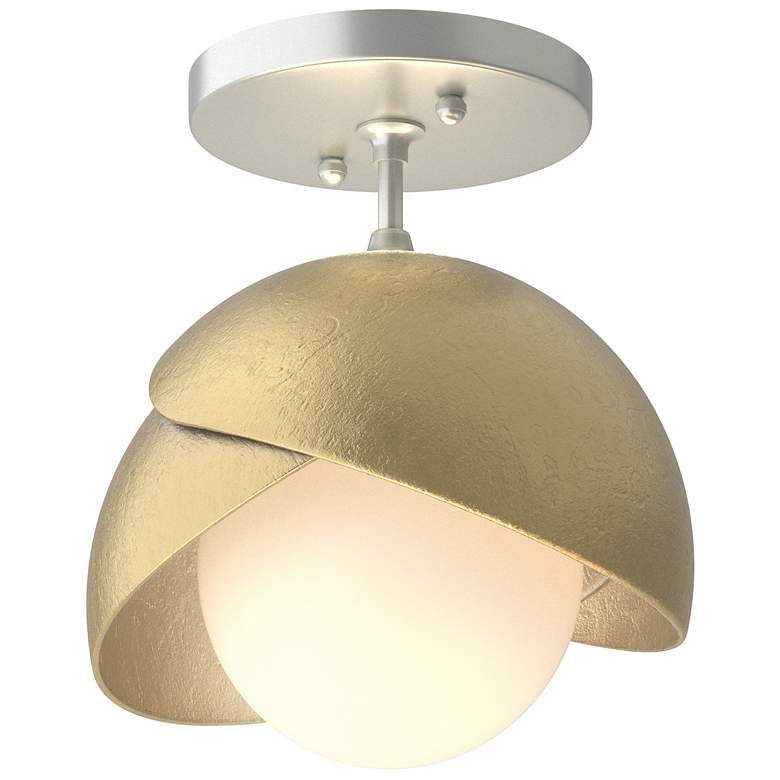 Image 1 Brooklyn 1-Light Double Shade Semi-Flush - Platinum - Brass - Opal Glass