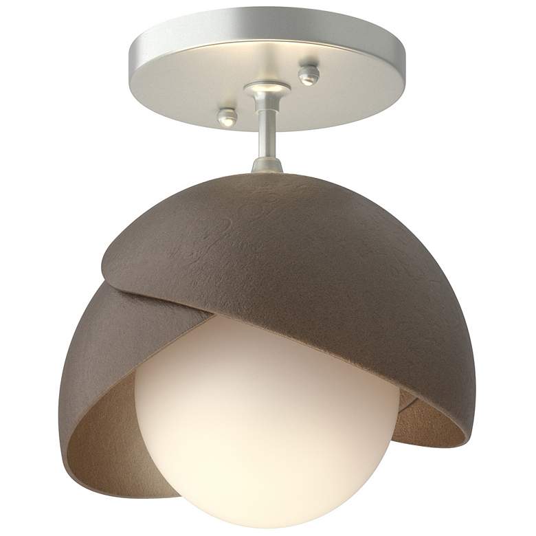 Image 1 Brooklyn 1-Light Double Shade Semi-Flush - Platinum - Bronze - Opal Glass