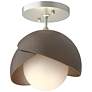 Brooklyn 1-Light Double Shade Semi-Flush - Platinum - Bronze - Opal Glass