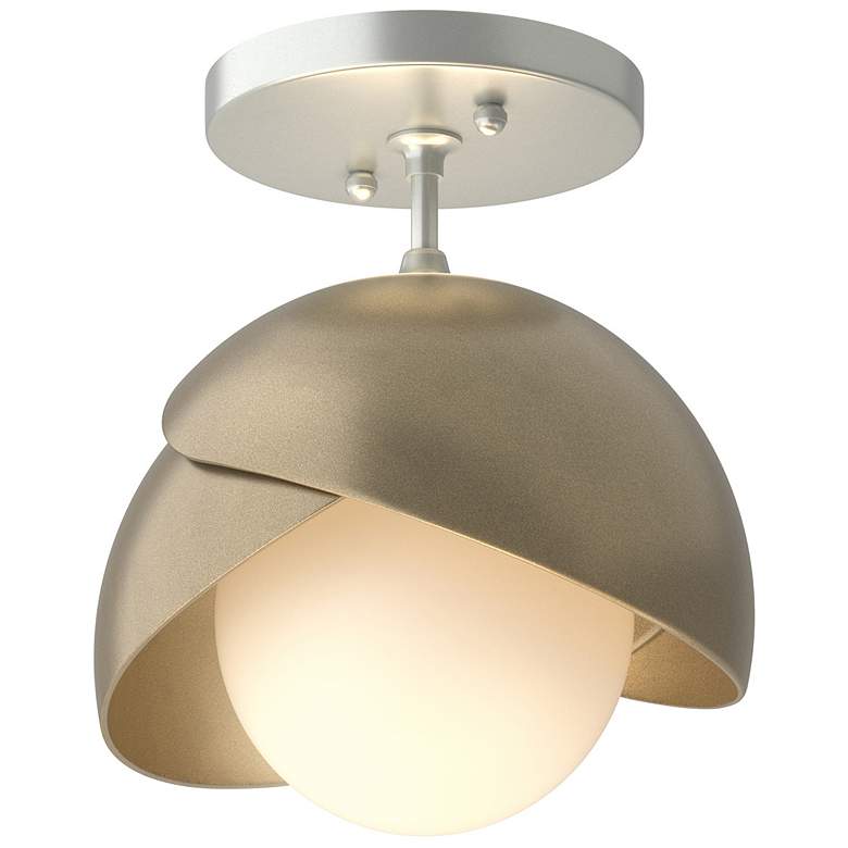 Image 1 Brooklyn 1-Light Double Shade Semi-Flush - Platinum - Gold - Opal Glass