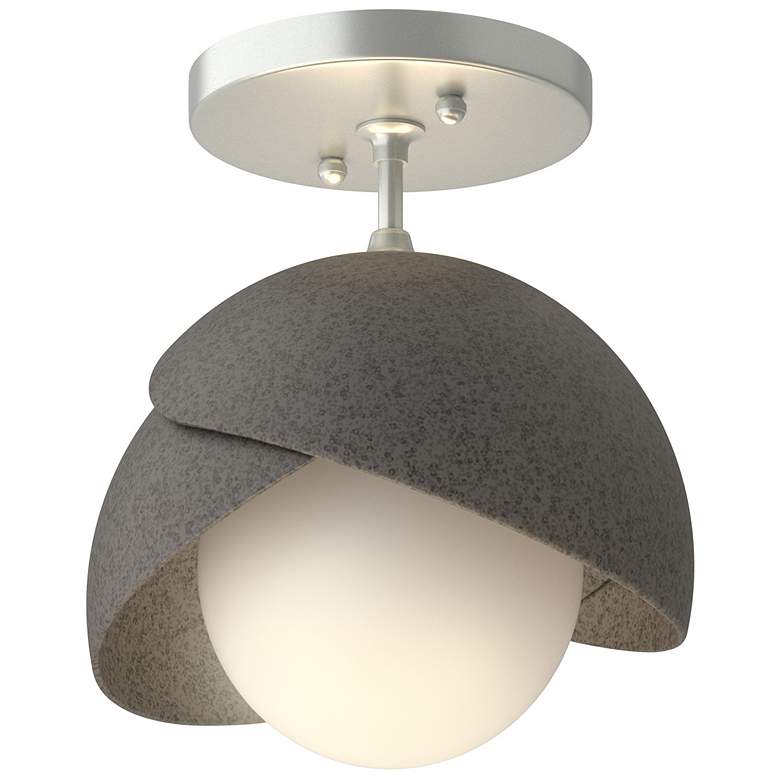 Image 1 Brooklyn 1-Light Double Shade Semi-Flush - Platinum - Iron - Opal Glass