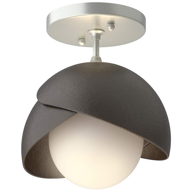 Image 1 Brooklyn 1-Light Double Shade Semi-Flush - Platinum - Rubbed Bronze - Opal