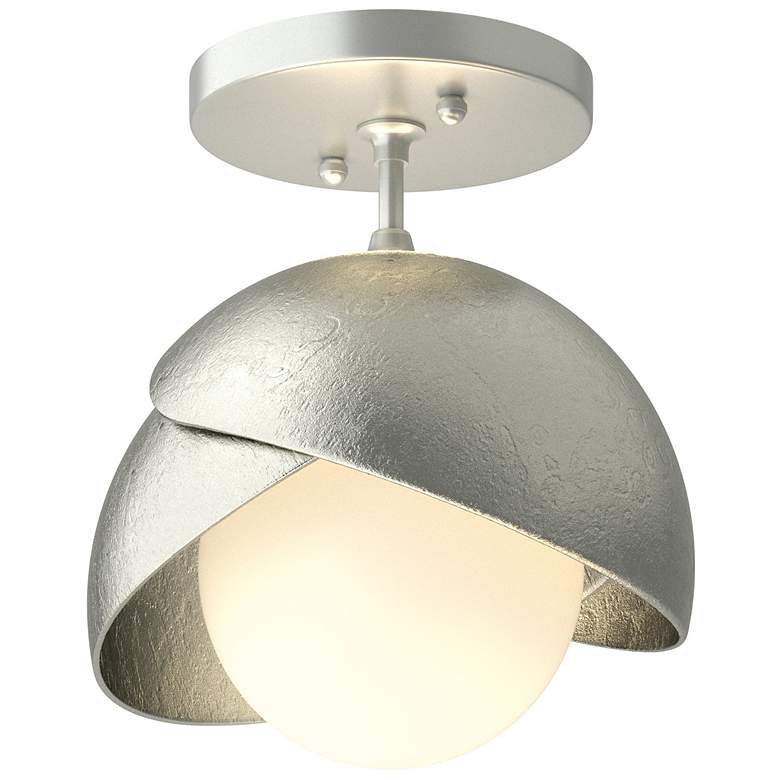 Image 1 Brooklyn 1-Light Double Shade Semi-Flush - Platinum - Sterling - Opal Glass