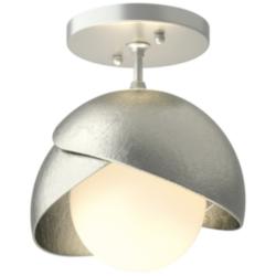 Brooklyn 1-Light Double Shade Semi-Flush - Platinum - Sterling - Opal Glass