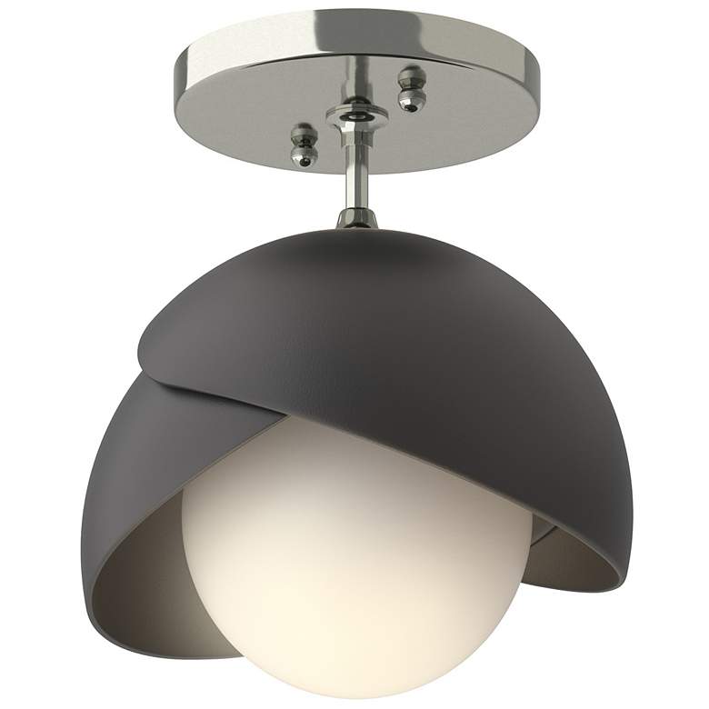 Image 1 Brooklyn 1-Light Double Shade Semi-Flush - Sterling - Black - Opal Glass