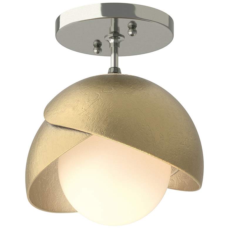 Image 1 Brooklyn 1-Light Double Shade Semi-Flush - Sterling - Brass - Opal Glass