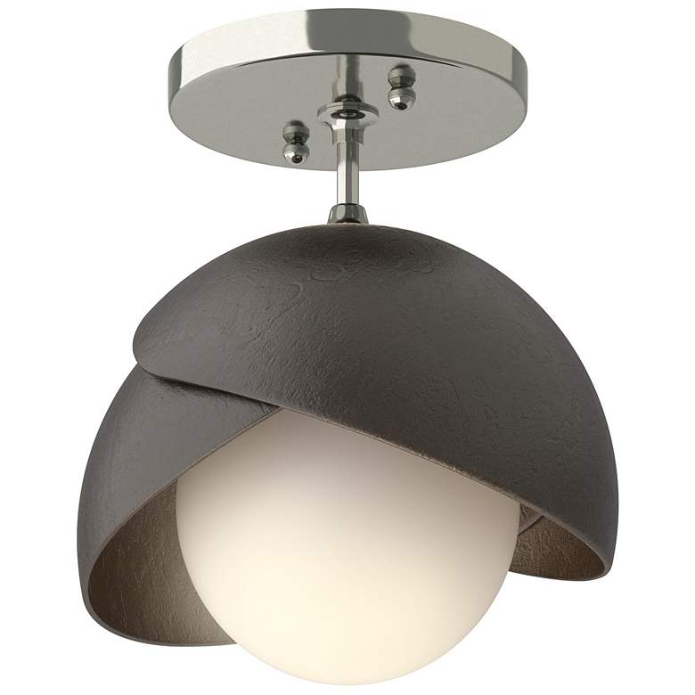 Image 1 Brooklyn 1-Light Double Shade Semi-Flush - Sterling - Bronze - Opal Glass