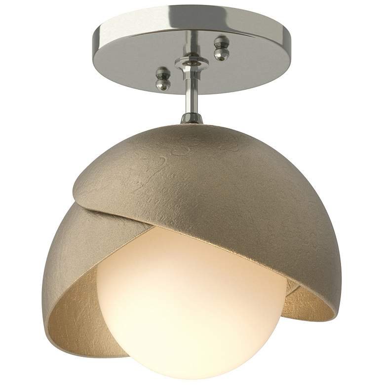 Image 1 Brooklyn 1-Light Double Shade Semi-Flush - Sterling - Gold - Opal Glass