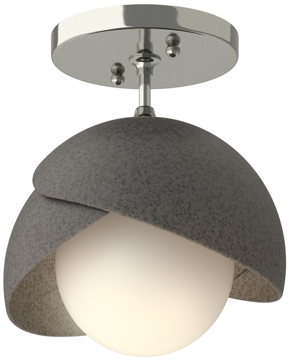 Brooklyn 1-Light Double Shade Semi-Flush - Sterling - Iron - Opal Glass