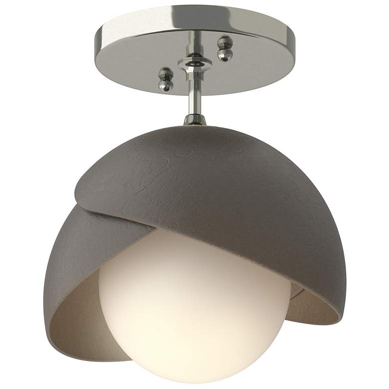 Image 1 Brooklyn 1-Light Double Shade Semi-Flush - Sterling - Smoke - Opal Glass