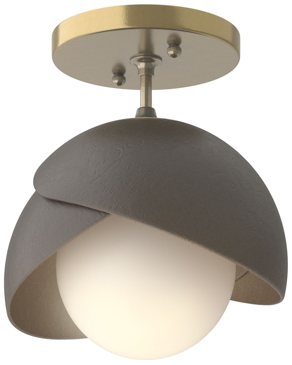 Brooklyn 1-Light Semi-Flush Brass Dark Smoke Opal Glass Made to Order